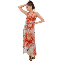 Flowers Plants Sample Design Rose Garden Flower Decoration Love Romance Bouquet V-neck Chiffon Maxi Dress by Maspions