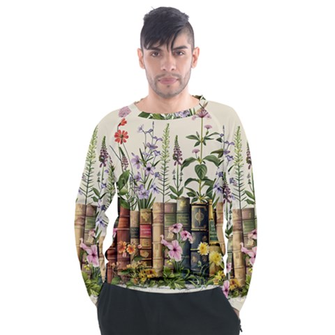 Books Flowers Book Flower Flora Floral Men s Long Sleeve Raglan T-shirt by Maspions