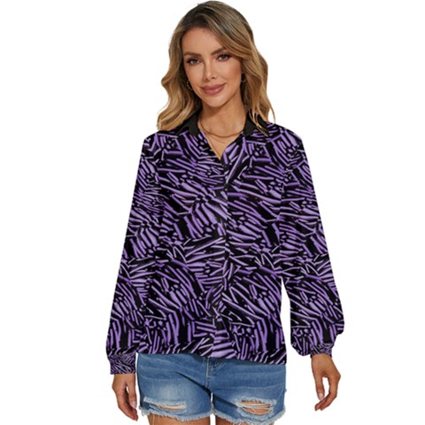 Enigmatic Plum Mosaic Women s Long Sleeve Button Up Shirt by dflcprintsclothing