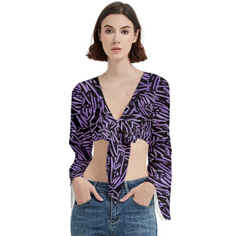 Enigmatic Plum Mosaic Trumpet Sleeve Cropped Top by dflcprintsclothing