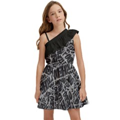 Rebel Life: Typography Black And White Pattern Kids  One Shoulder Party Dress by dflcprintsclothing