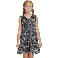 Rebel Life: Typography Black And White Pattern Kids  Sleeveless Tiered Mini Dress by dflcprintsclothing