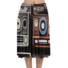 Retro Cameras Old Vintage Antique Technology Wallpaper Retrospective Velvet Flared Midi Skirt by Grandong