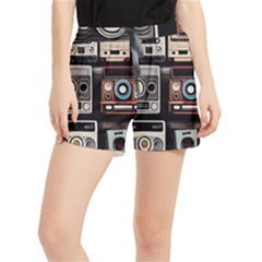 Retro Cameras Old Vintage Antique Technology Wallpaper Retrospective Women s Runner Shorts by Grandong