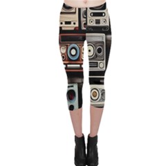 Retro Cameras Old Vintage Antique Technology Wallpaper Retrospective Capri Leggings  by Grandong