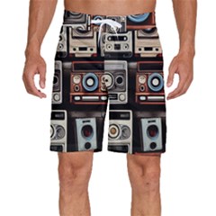 Retro Cameras Old Vintage Antique Technology Wallpaper Retrospective Men s Beach Shorts by Grandong