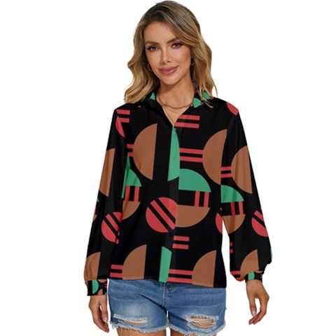 Abstract Geometric Pattern Women s Long Sleeve Button Up Shirt by Maspions