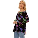 Abstract Pattern Flora Flower Off Shoulder Chiffon Pocket Shirt View2