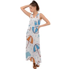 Rain Umbrella Pattern Water V-neck Chiffon Maxi Dress by Maspions