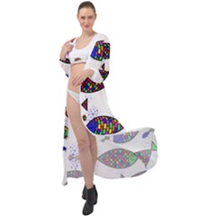 Fish Abstract Colorful Maxi Chiffon Beach Wrap by Maspions