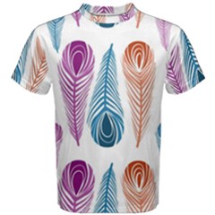 Pen Peacock Colors Colored Pattern Men s Cotton T-shirt by Maspions