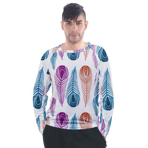 Pen Peacock Colors Colored Pattern Men s Long Sleeve Raglan T-shirt by Maspions