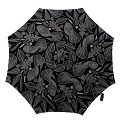 Leaves Flora Black White Nature Hook Handle Umbrellas (large) by Maspions