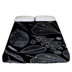 Leaves Flora Black White Nature Fitted Sheet (king Size) by Maspions