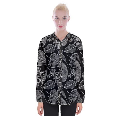 Leaves Flora Black White Nature Womens Long Sleeve Shirt by Maspions