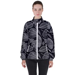 Leaves Flora Black White Nature Women s High Neck Windbreaker by Maspions