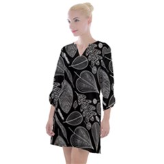 Leaves Flora Black White Nature Open Neck Shift Dress by Maspions