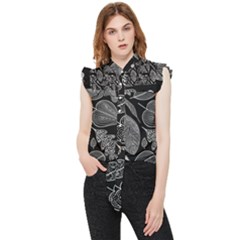 Leaves Flora Black White Nature Frill Detail Shirt by Maspions