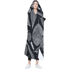 Leaves Flora Black White Nature Wearable Blanket by Maspions