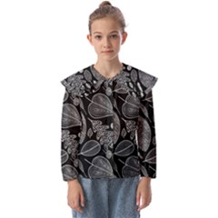 Leaves Flora Black White Nature Kids  Peter Pan Collar Blouse by Maspions