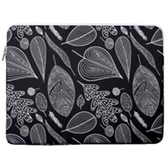 Leaves Flora Black White Nature 17  Vertical Laptop Sleeve Case With Pocket by Maspions