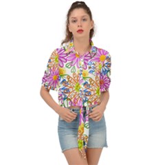 Bloom Flora Pattern Printing Tie Front Shirt  by Maspions