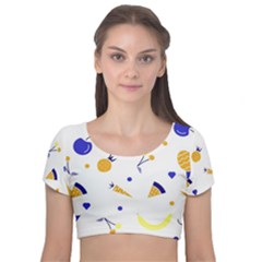 Pattern-fruit-apples-green Velvet Short Sleeve Crop Top  by Maspions