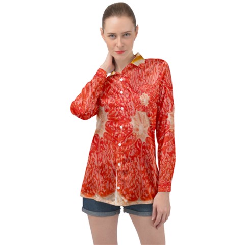 Grapefruit-fruit-background-food Long Sleeve Satin Shirt by Maspions