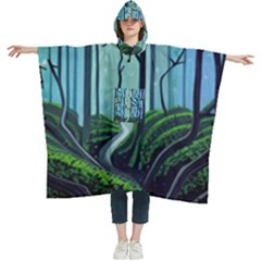 Nature Outdoors Night Trees Scene Forest Woods Light Moonlight Wilderness Stars Women s Hooded Rain Ponchos by Posterlux