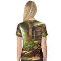 Room Interior Library Books Bookshelves Reading Literature Study Fiction Old Manor Book Nook Reading V-Neck Sport Mesh T-Shirt View2