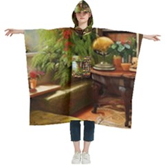 Room Interior Library Books Bookshelves Reading Literature Study Fiction Old Manor Book Nook Reading Women s Hooded Rain Ponchos by Posterlux