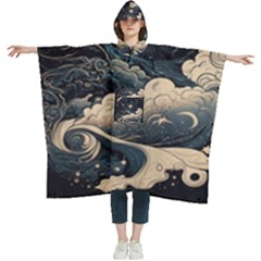 Starry Sky Moon Space Cosmic Galaxy Nature Art Clouds Art Nouveau Abstract Women s Hooded Rain Ponchos by Posterlux