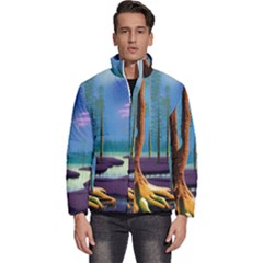 Artwork Outdoors Night Trees Setting Scene Forest Woods Light Moonlight Nature Men s Puffer Bubble Jacket Coat by Posterlux