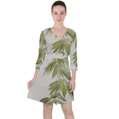 Watercolor Leaves Branch Nature Plant Growing Still Life Botanical Study Quarter Sleeve Ruffle Waist Dress by Posterlux