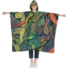 Outdoors Night Setting Scene Forest Woods Light Moonlight Nature Wilderness Leaves Branches Abstract Women s Hooded Rain Ponchos by Posterlux