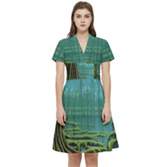 Boat Canoe Swamp Bayou Roots Moss Log Nature Scene Landscape Water Lake Setting Abandoned Rowboat Fi Short Sleeve Waist Detail Dress by Posterlux