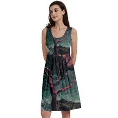 Night Sky Nature Tree Night Landscape Forest Galaxy Fantasy Dark Sky Planet Classic Skater Dress by Posterlux