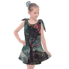 Night Sky Nature Tree Night Landscape Forest Galaxy Fantasy Dark Sky Planet Kids  Tie Up Tunic Dress by Posterlux