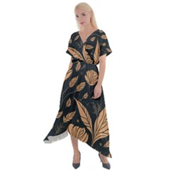 Background Pattern Leaves Texture Cross Front Sharkbite Hem Maxi Dress by Maspions