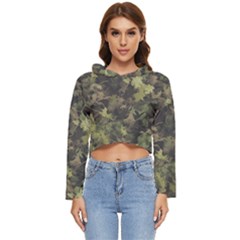 Green Camouflage Military Army Pattern Women s Lightweight Cropped Hoodie by Maspions