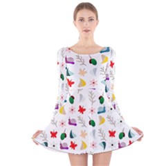 Snails Butterflies Pattern Seamless Long Sleeve Velvet Skater Dress by Maspions