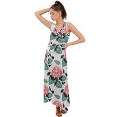 Flowers Hydrangeas V-neck Chiffon Maxi Dress by Maspions