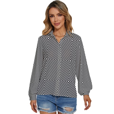 Abstract Diagonal Stripe Pattern Seamless Women s Long Sleeve Button Up Shirt by Maspions