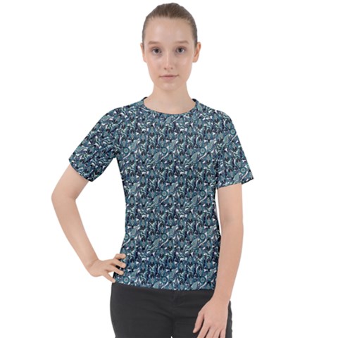 Blue Paisley Women s Sport Raglan T-shirt by DinkovaArt