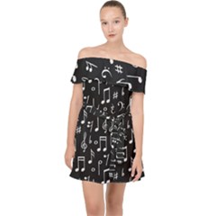 Chalk Music Notes Signs Seamless Pattern Off Shoulder Chiffon Dress by Ravend