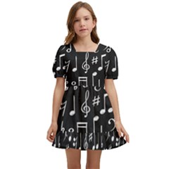 Chalk Music Notes Signs Seamless Pattern Kids  Short Sleeve Dolly Dress by Ravend