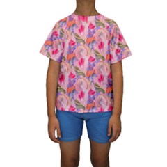 Pink Glowing Flowers Kids  Short Sleeve Swimwear by Sparkle