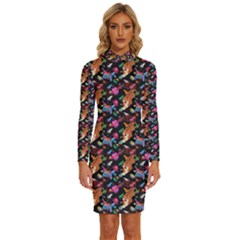 Beautiful Pattern Long Sleeve Shirt Collar Bodycon Dress by Sparkle