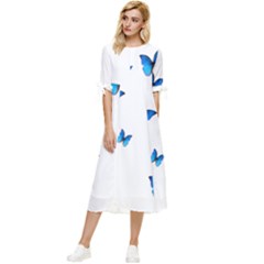 Butterfly-blue-phengaris Bow Sleeve Chiffon Midi Dress by saad11