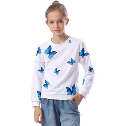 Butterfly-blue-phengaris Kids  Long Sleeve T-shirt With Frill  by saad11